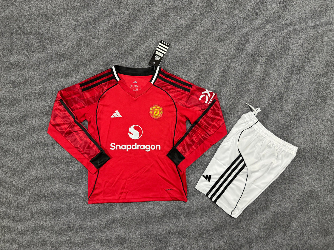 Kit Enfant Manchester United Domicile Manches Longues 2025-2026